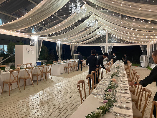 Elegant wedding banquet catering setup for a formal reception