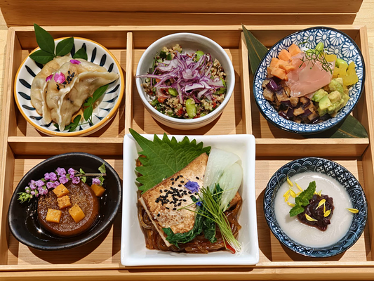 Kaiseki bento box preared for a catered event
