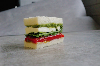 Caprese Sando w/ Marinated Peppers, Mozzarella & Hazelnut Pesto (White Bread) (V)