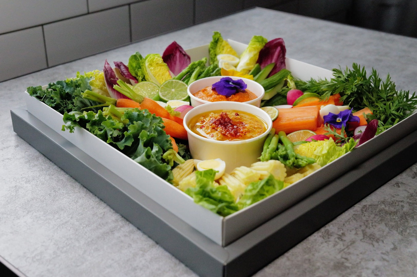Vegetable Crudites w/ Hummus & Romesco
