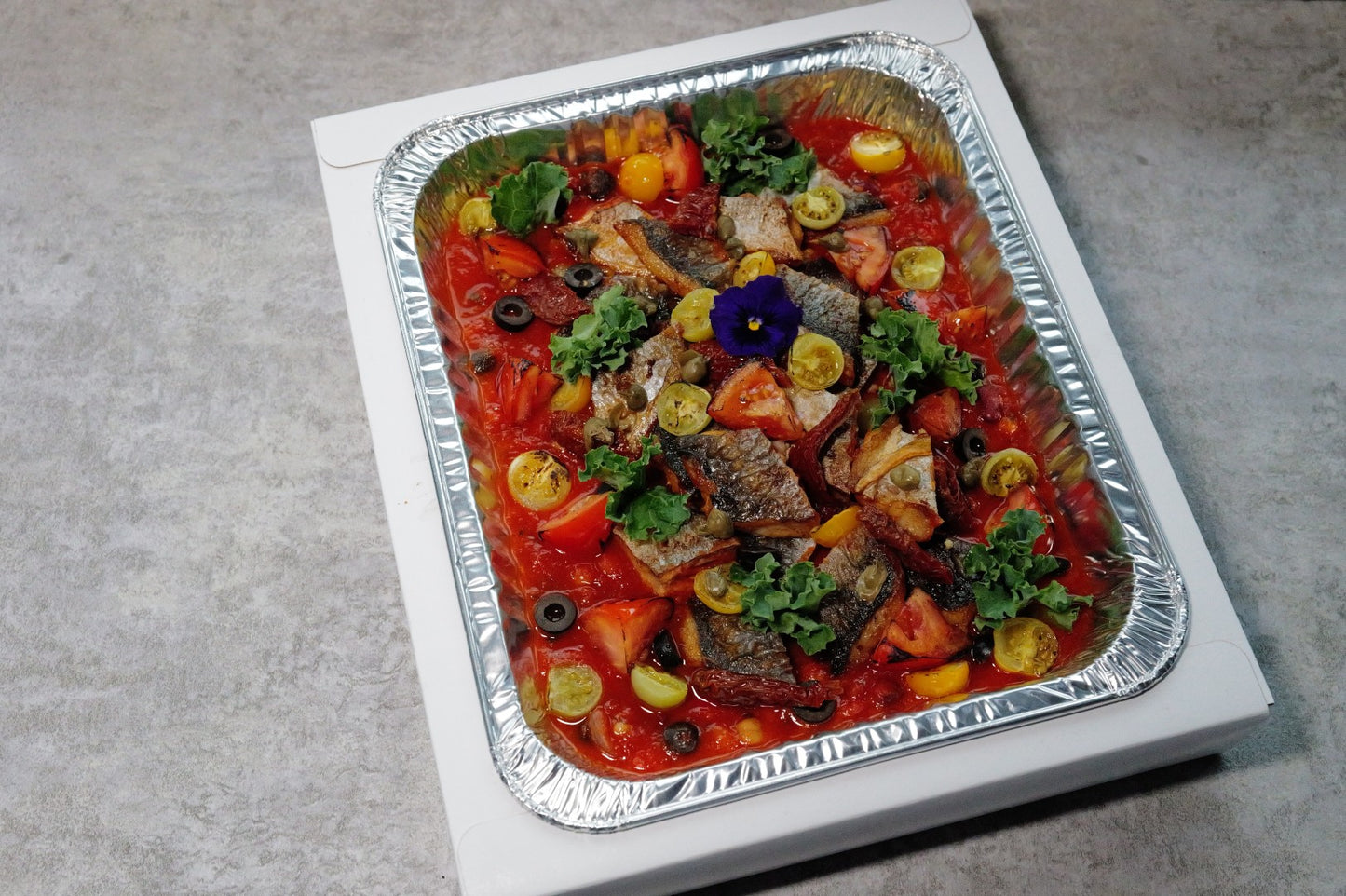 Mediterranean Baked Fish w/ Olives and Sun-Dried Tomato Sauce