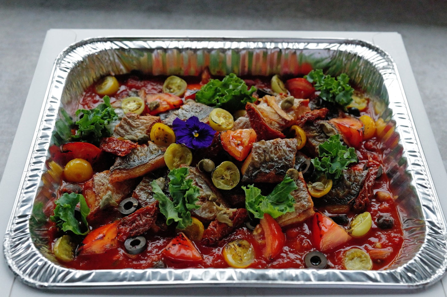Mediterranean Baked Fish w/ Olives and Sun-Dried Tomato Sauce