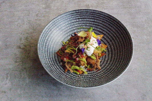 Pulled Pork Nachos w/ Guacamole, Tomato Salsa & Sour Cream