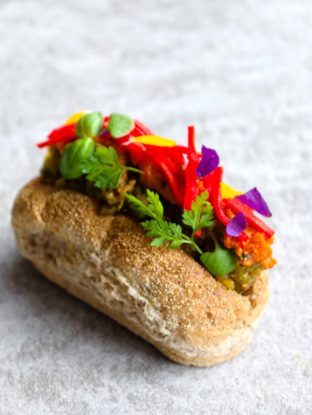 Sweet Pea Falafel w/ Muhammara & Fried Pickles (M&S Sub)