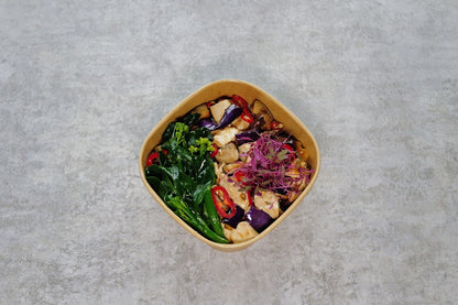 Vegetarian Mapo Tofu w/ Steamed Rice, Roasted Eggplant & Gai Lan